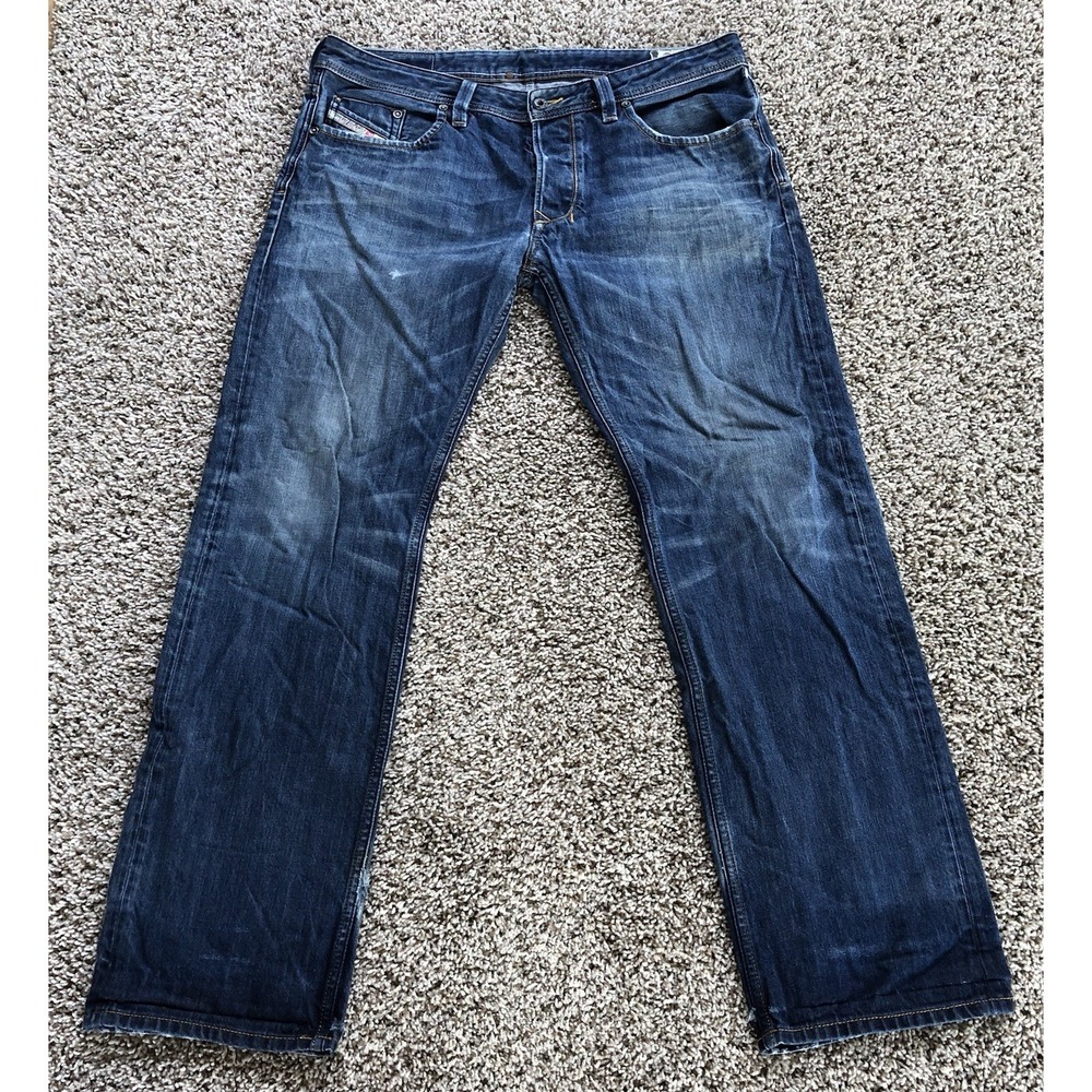 Diesel Larkee Jeans Men 36x32 Blue Denim Regular Straight Leg Distressed 0806W